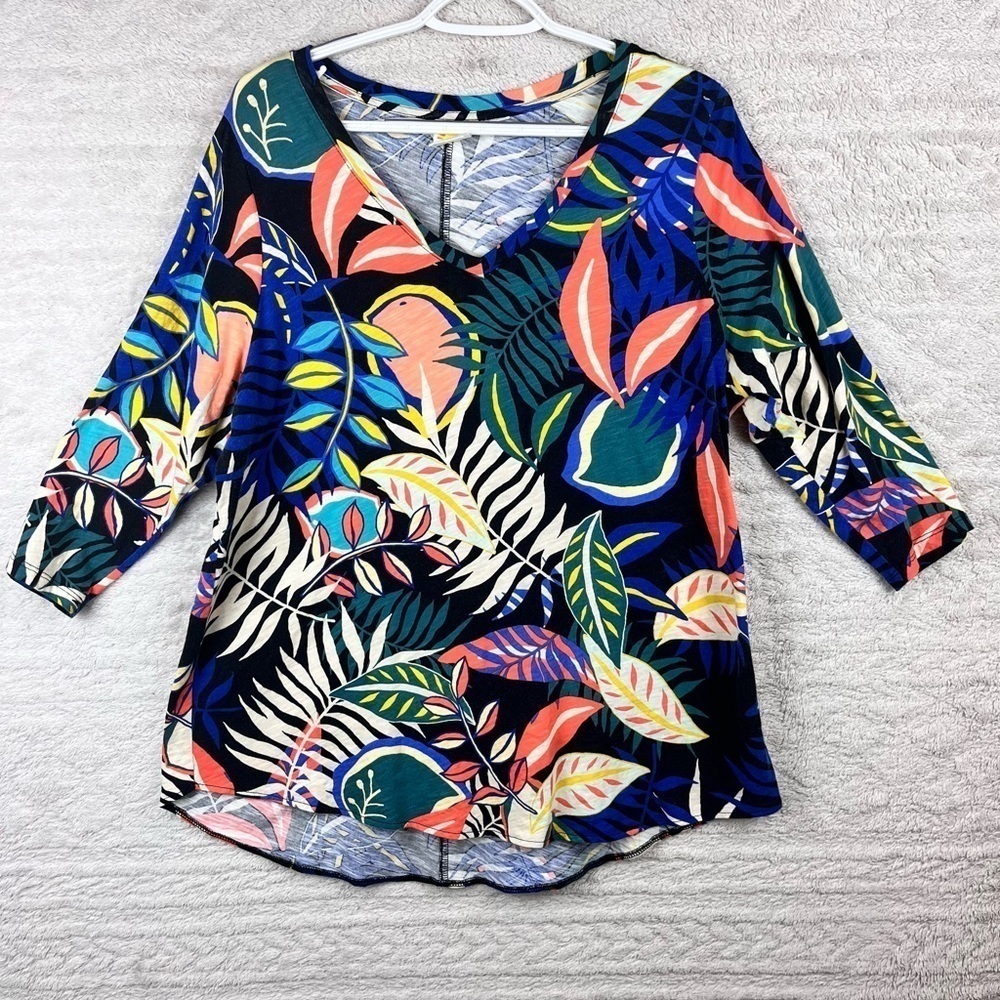 C&C CALIFORNIA Tropical Jungle Leaf Resort 3/4 Sleeve Top Sz XL